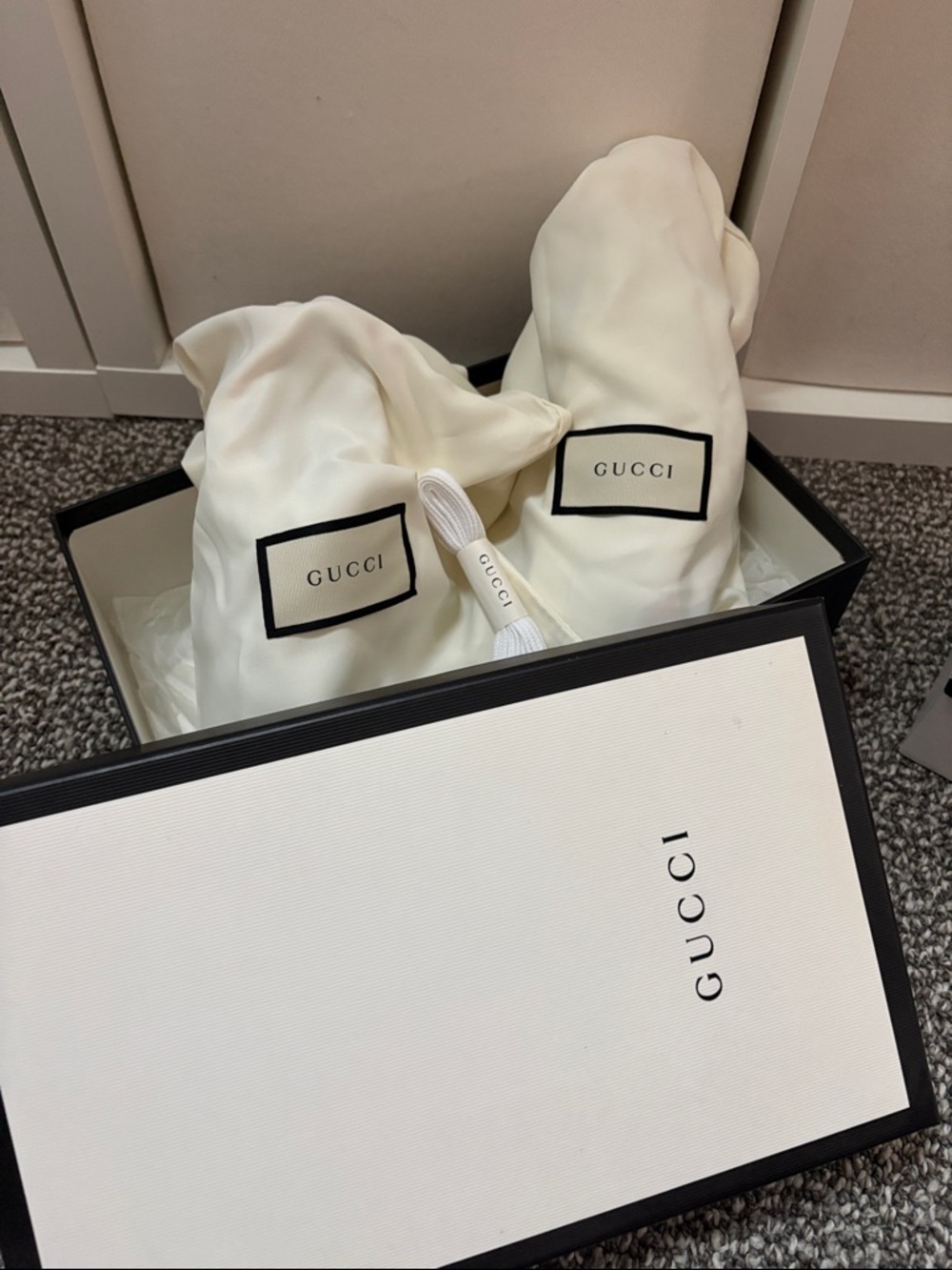 Gucci Cream Fabric Dust Bags and Box Set
